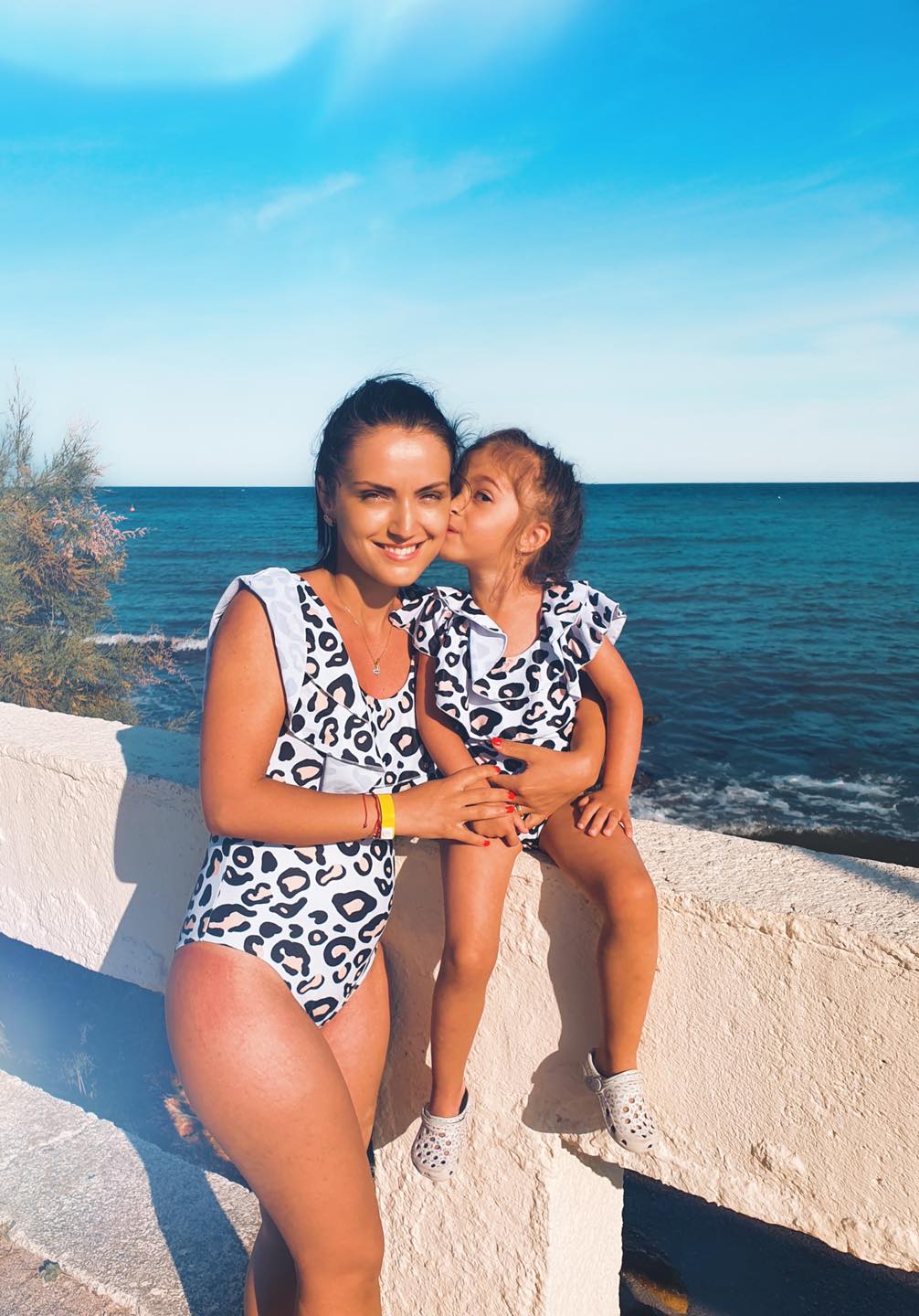 Set 2 Costume de Baie Mama - Fiica - Print Floral Corai