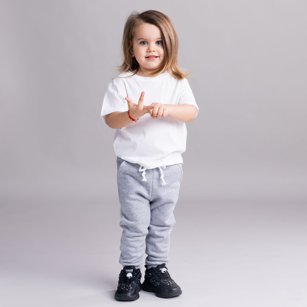 Pantaloni trening copii cu buzunare gri melange