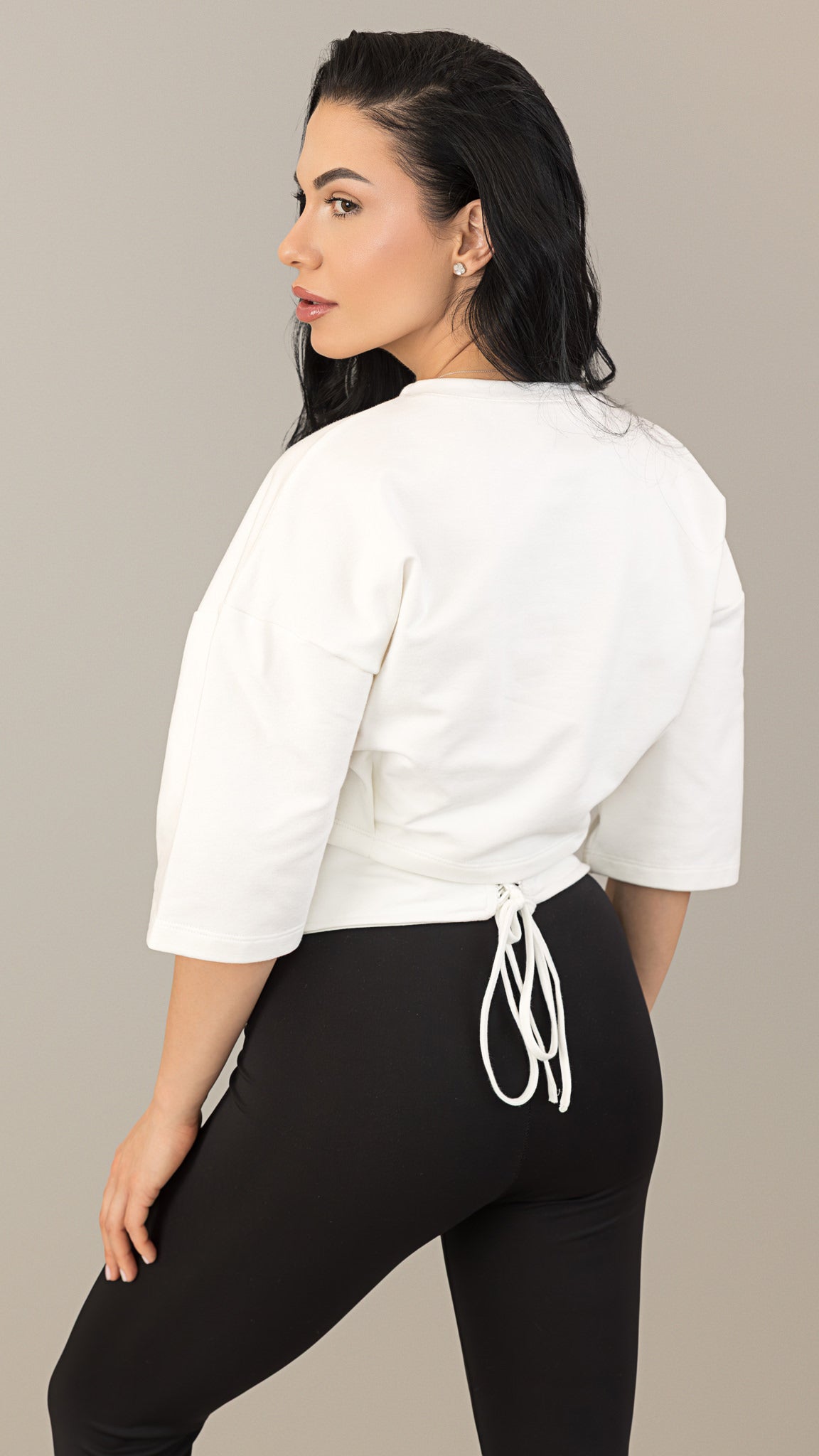 Tricou off white din bumbac premium cu corset
