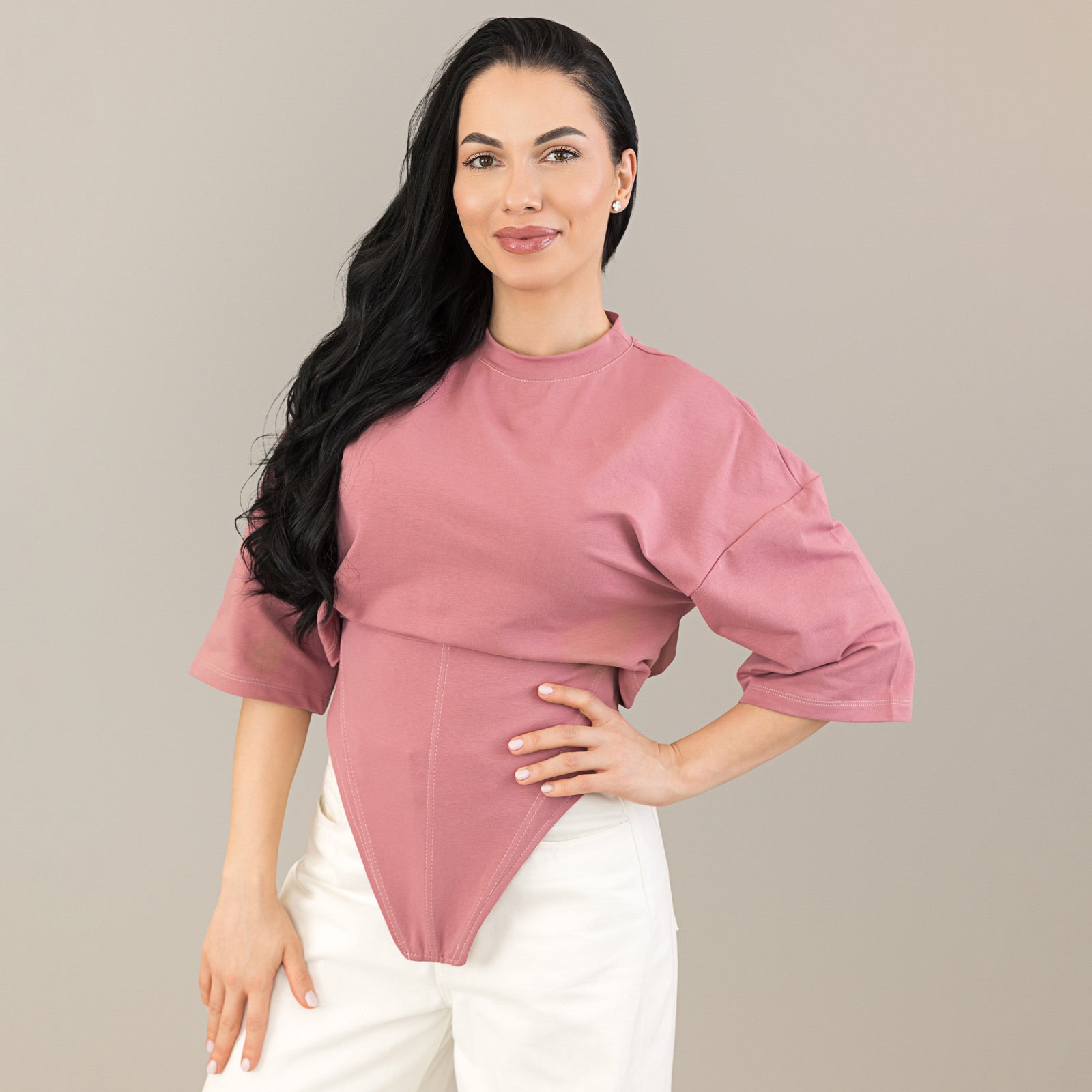 Tricou mesa rose din bumbac premium cu corset