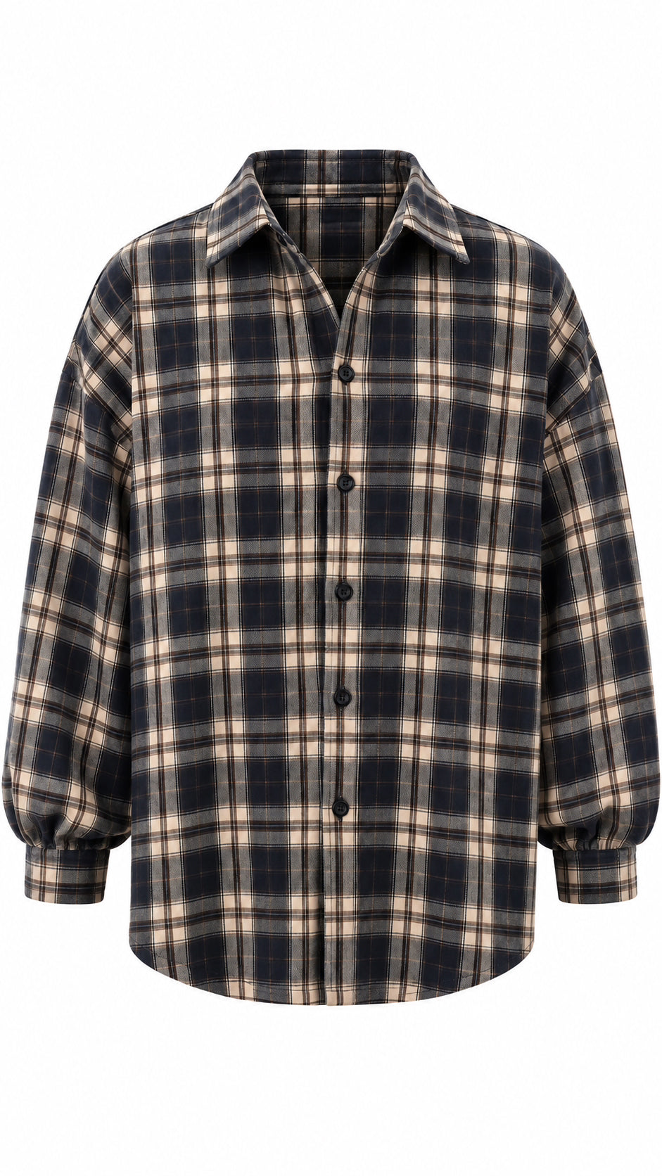 Camasa dama oversize in carouri bleumarin-crem