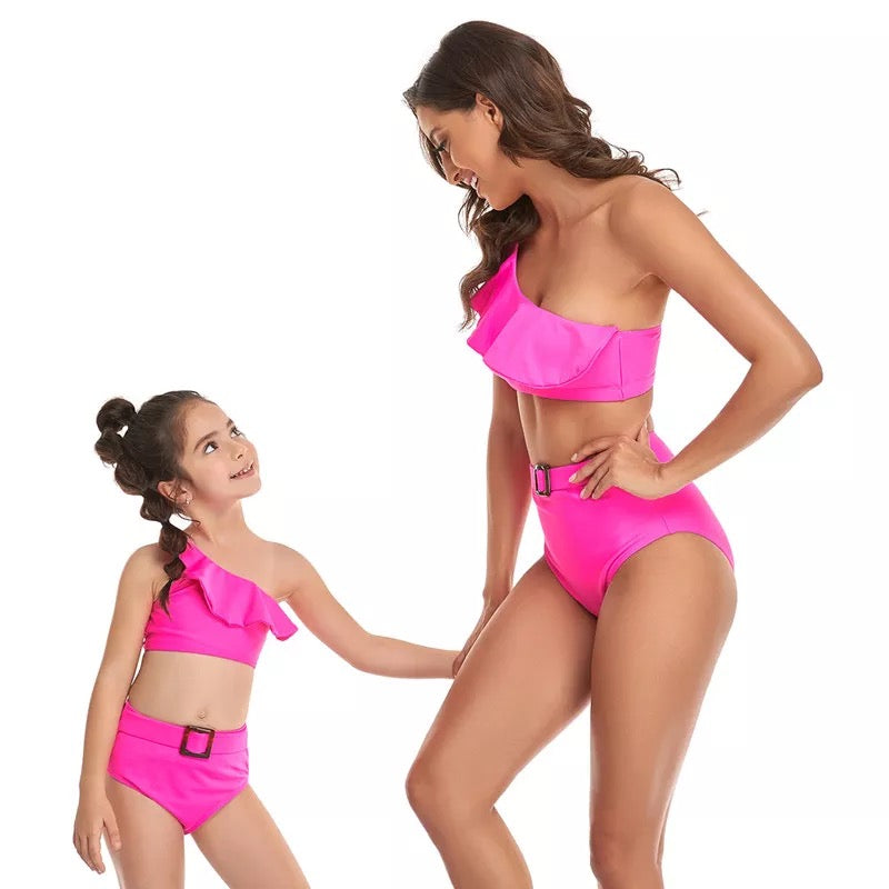Set Costume de Baie Asortate Mama Fiica – Fuchsia