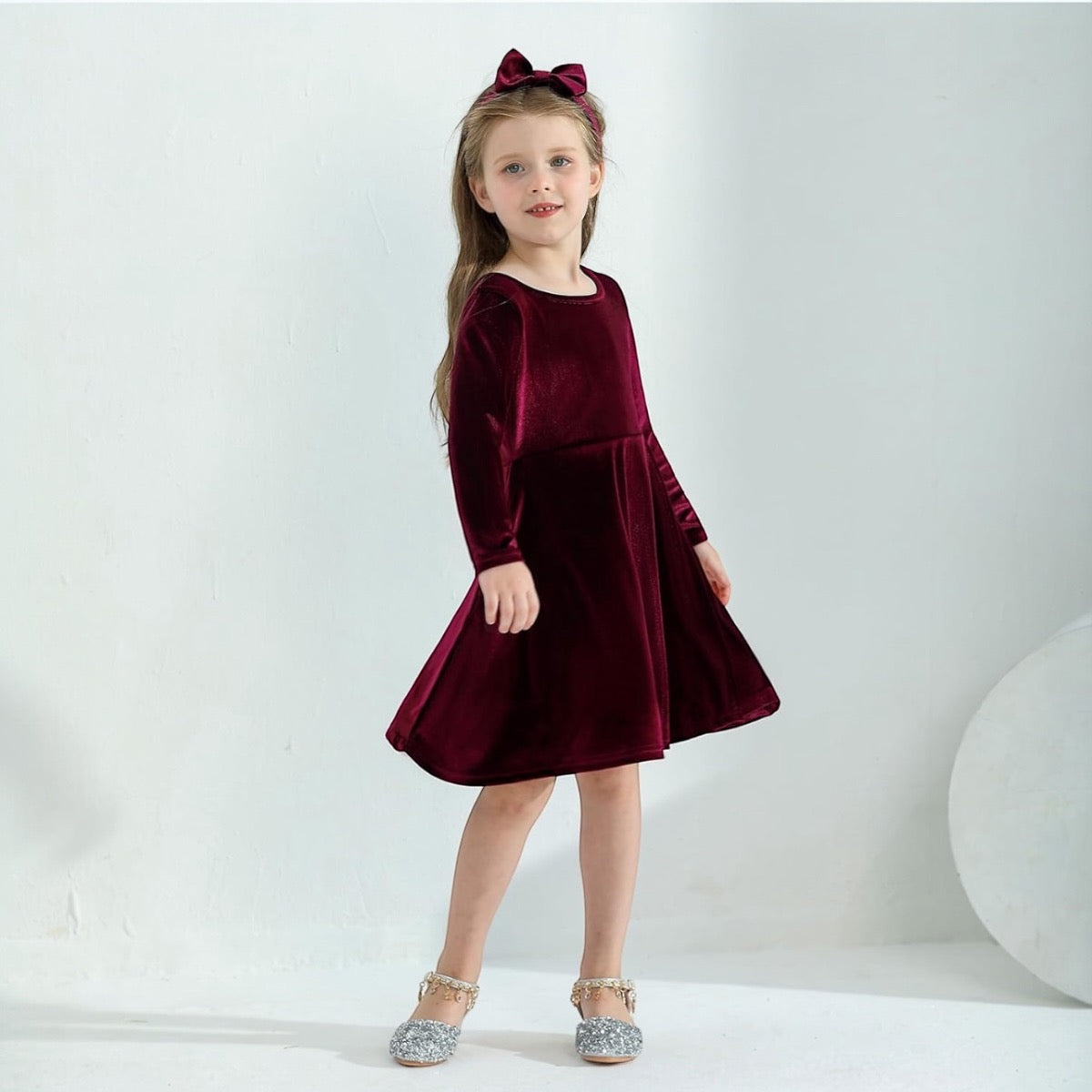 Rochie fete din catifea - Magenta