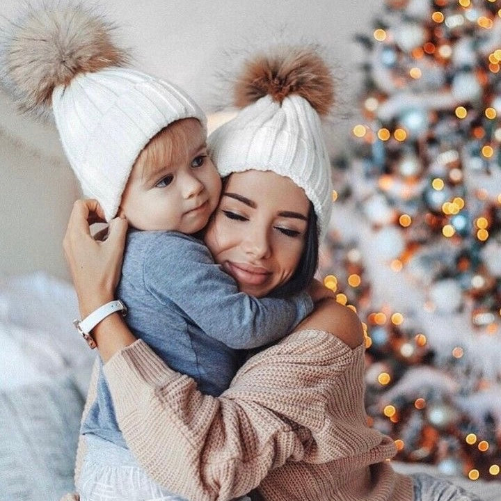Set fesuri cu mot din blana naturala – Mommy & Me - Alb