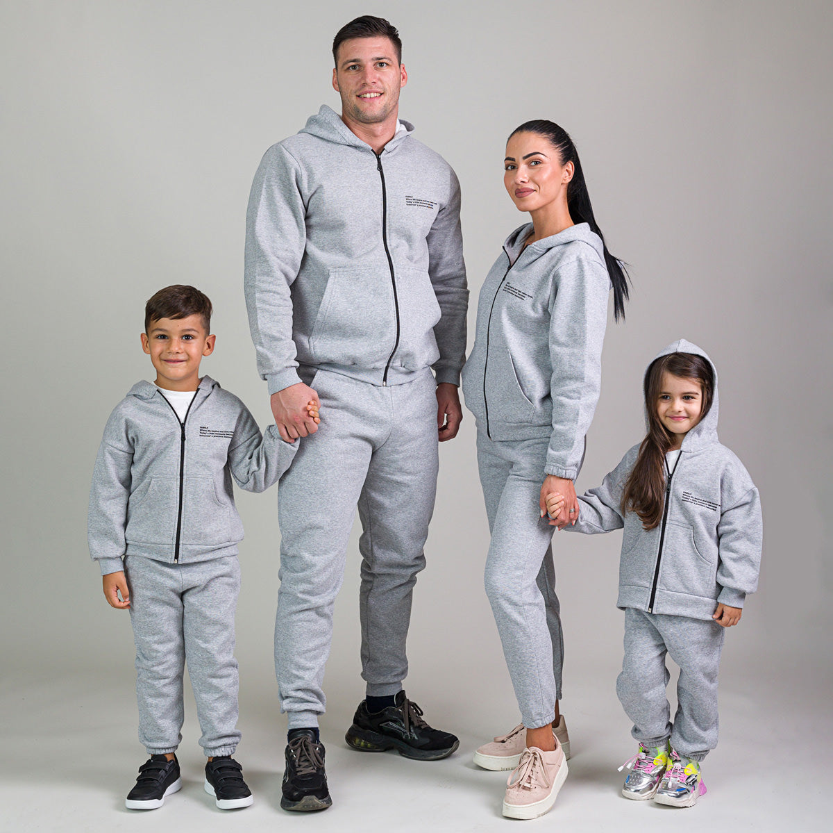 Set Treninguri Mommy & Mini cu fermoar si mesaj imprimat - Grey