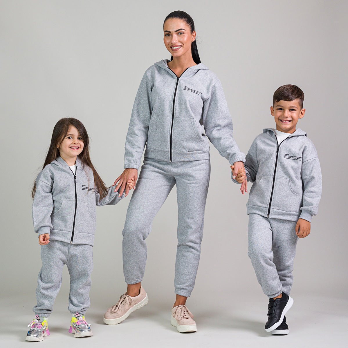 Set Treninguri Mommy & Mini cu fermoar si mesaj imprimat - Grey