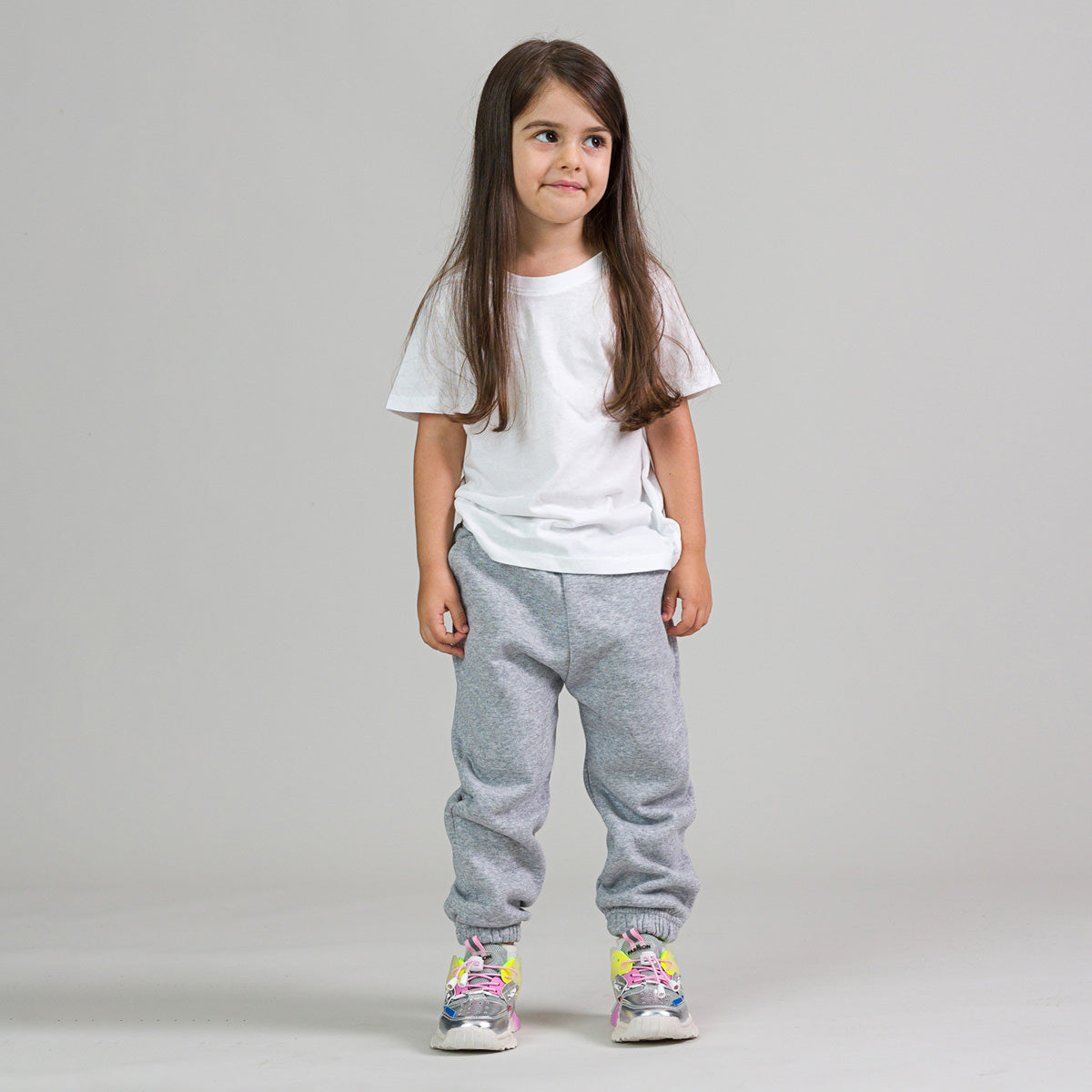 Pantaloni trening copii cu buzunare gri melange