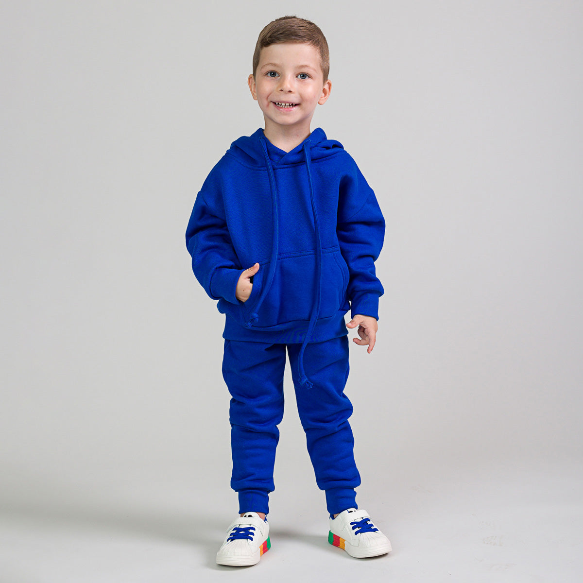 Trening baieti albastru format din hanorac oversize si pantaloni jogger