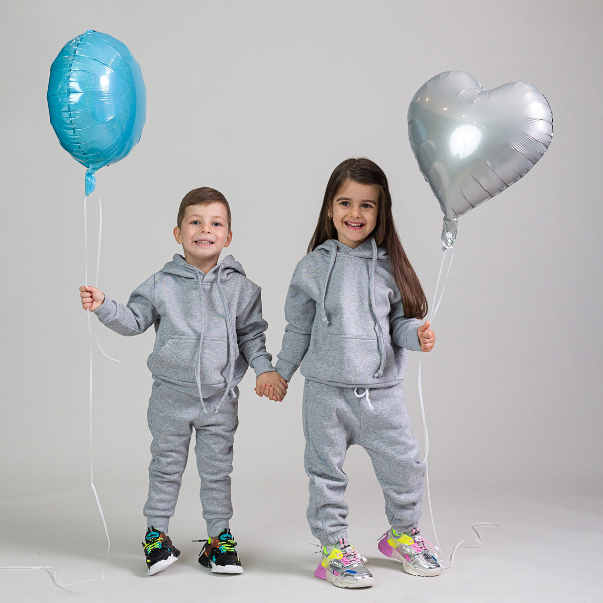 Set Treninguri Mommy & Mini – Gri Melange cu detaliu snur supradimensionat