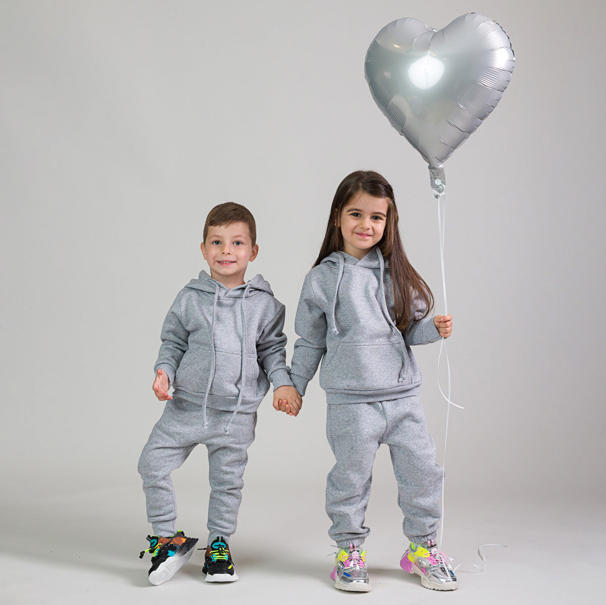 Set Treninguri Mommy & Mini – Gri Melange cu detaliu snur supradimensionat