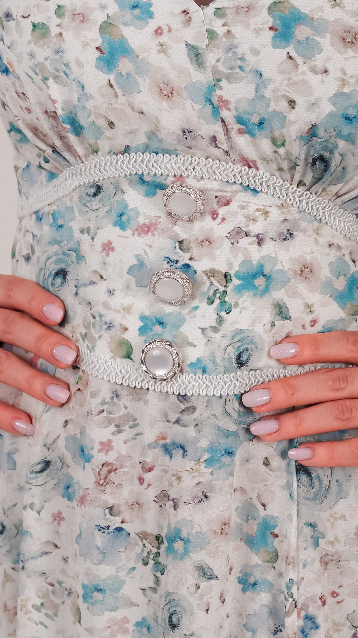 Set rochii mama fiica midi cu imprimeu floral bleu