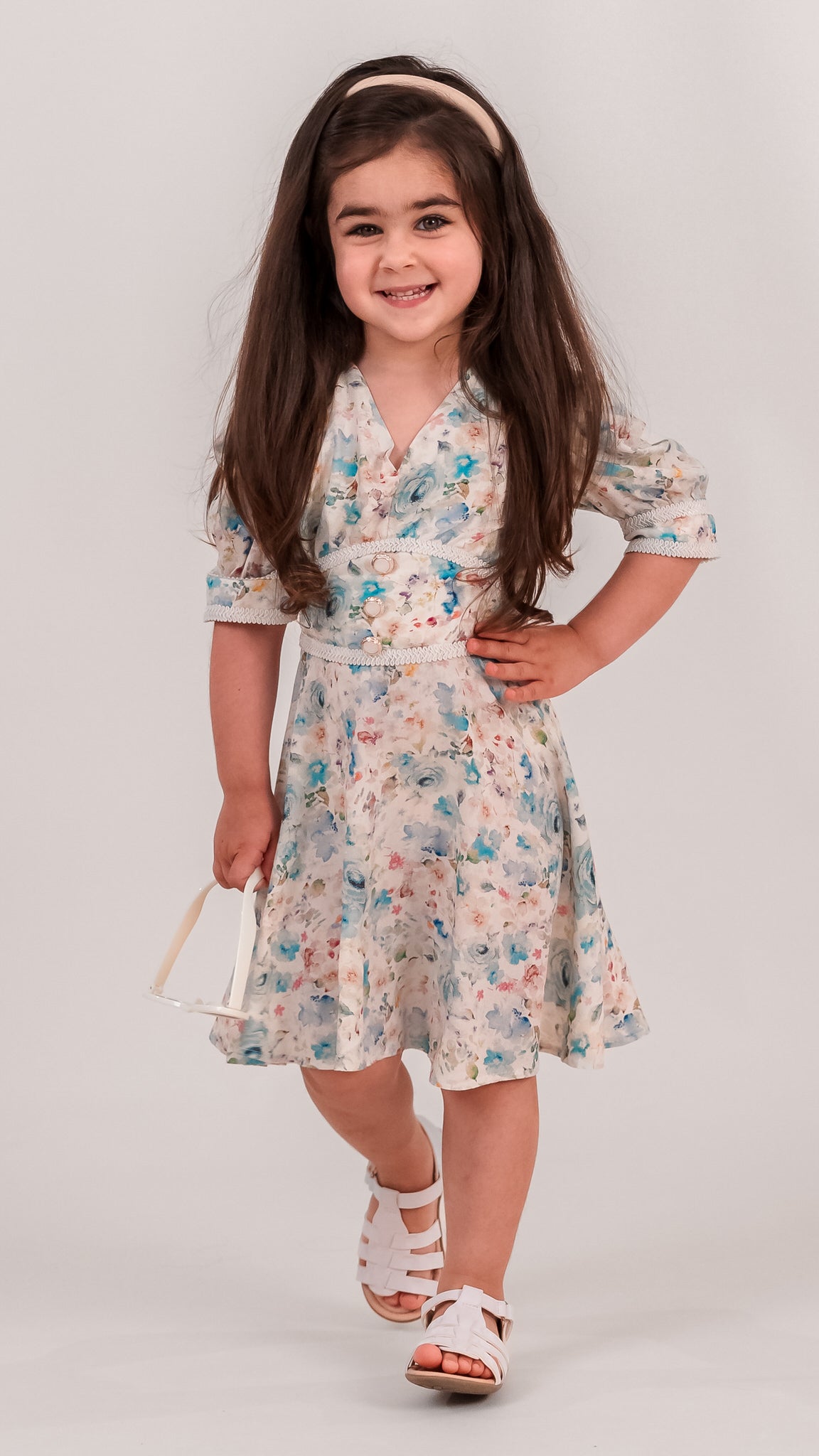 Set rochii mama fiica midi cu imprimeu floral bleu