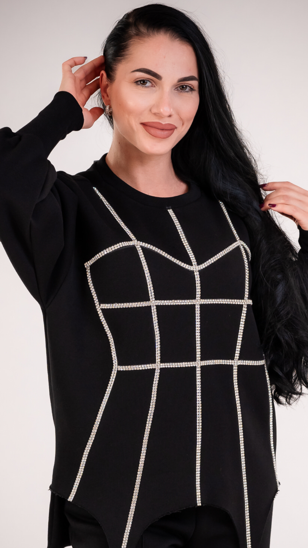 Trening dama negru cu strasuri aplicate tip corset