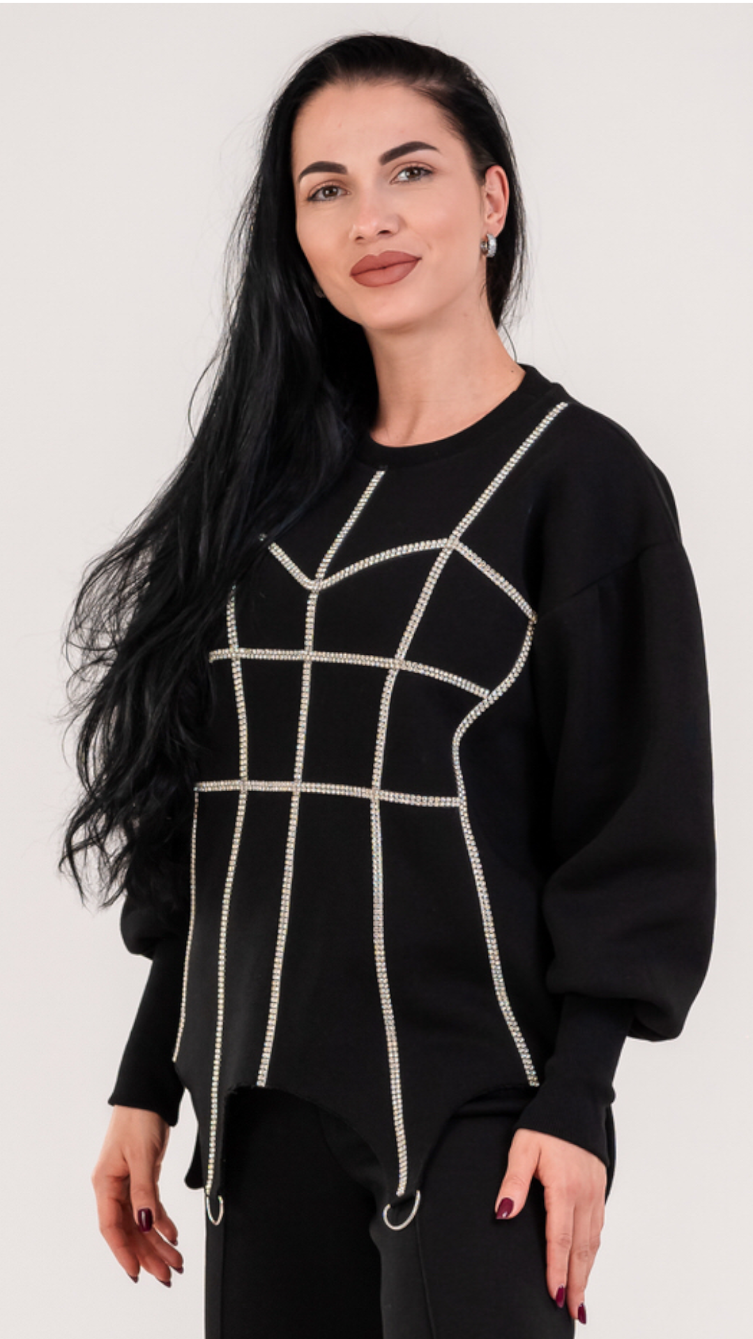 Trening dama negru cu strasuri aplicate tip corset