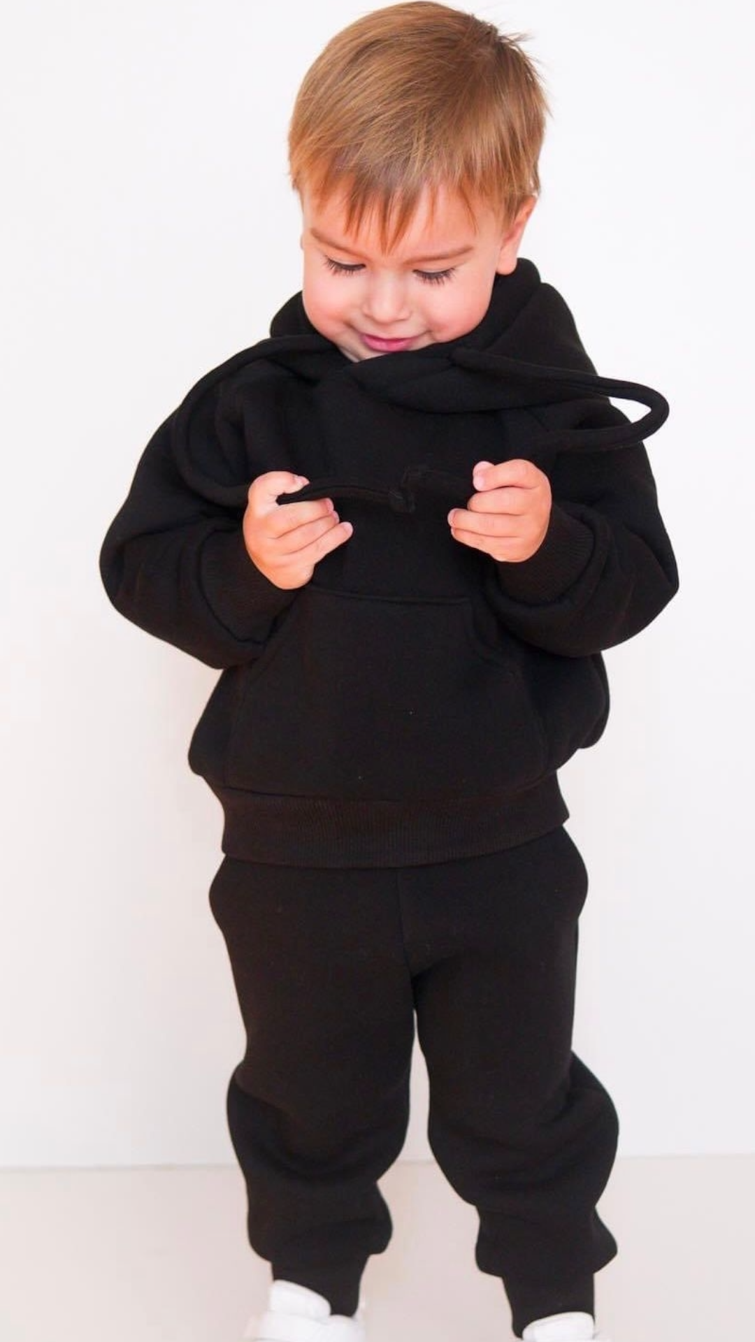 Set treninguri de familie negru cu detaliu snur supradimensionat