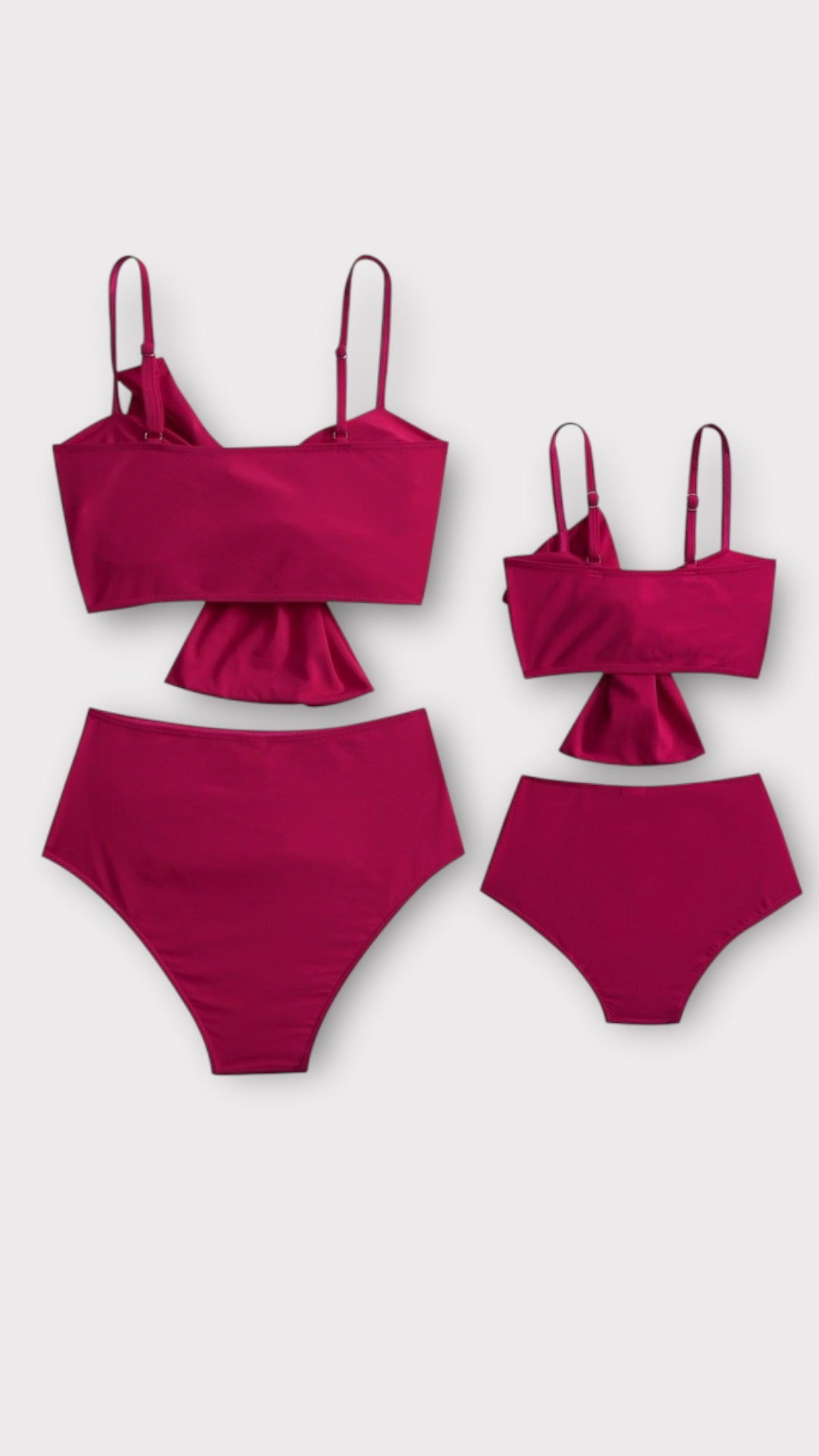 Set costume de baie mama fiica din doua piese magenta cu funda impletita