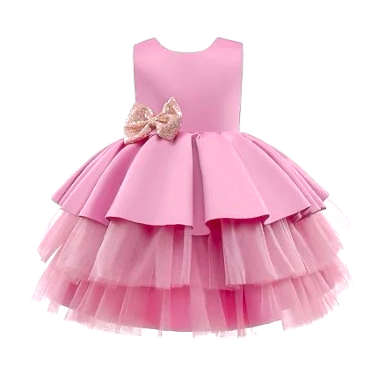 Rochie fete roz pudra cu tul si funda cu paiete Glamorous