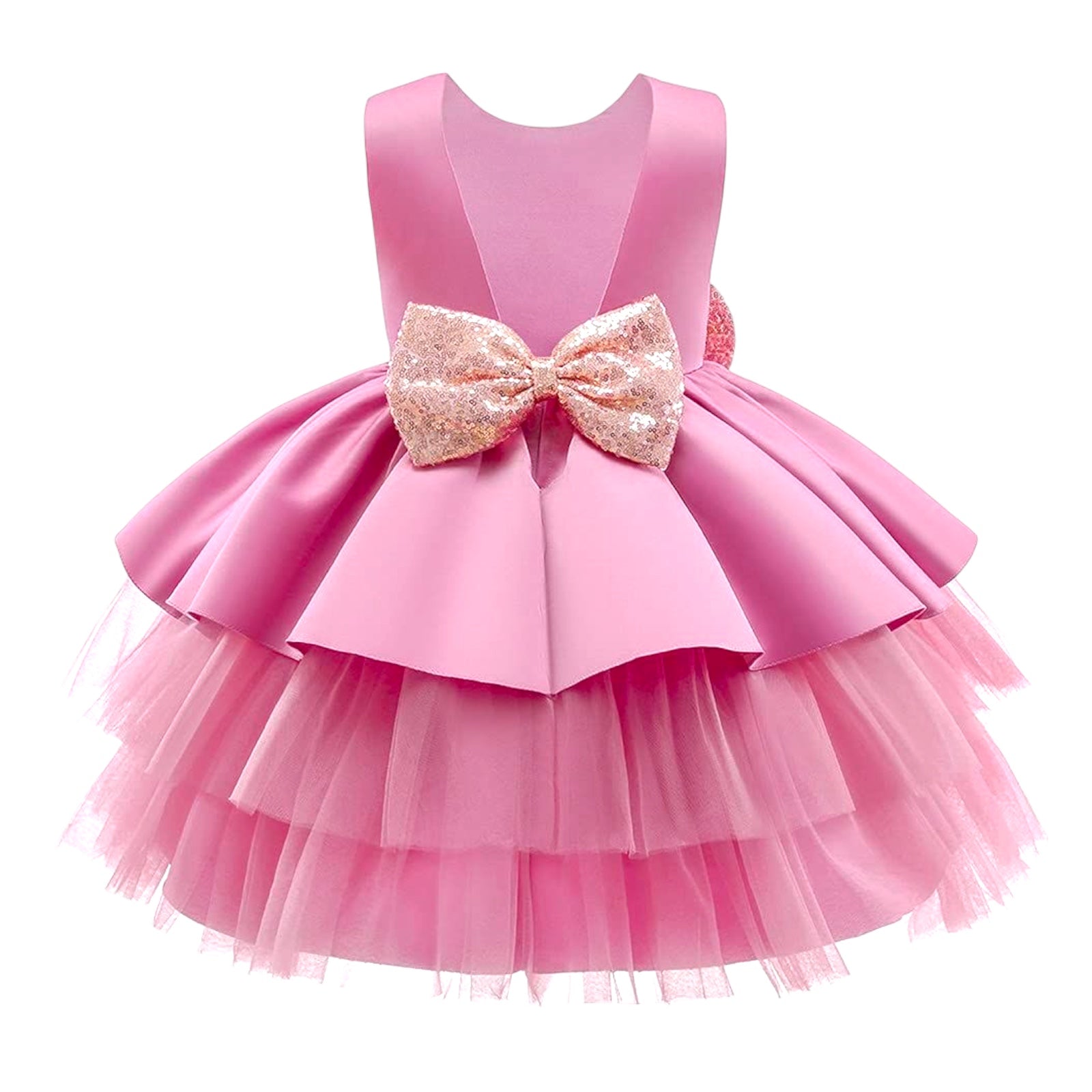 Rochie fete roz pudra cu tul si funda cu paiete Glamorous