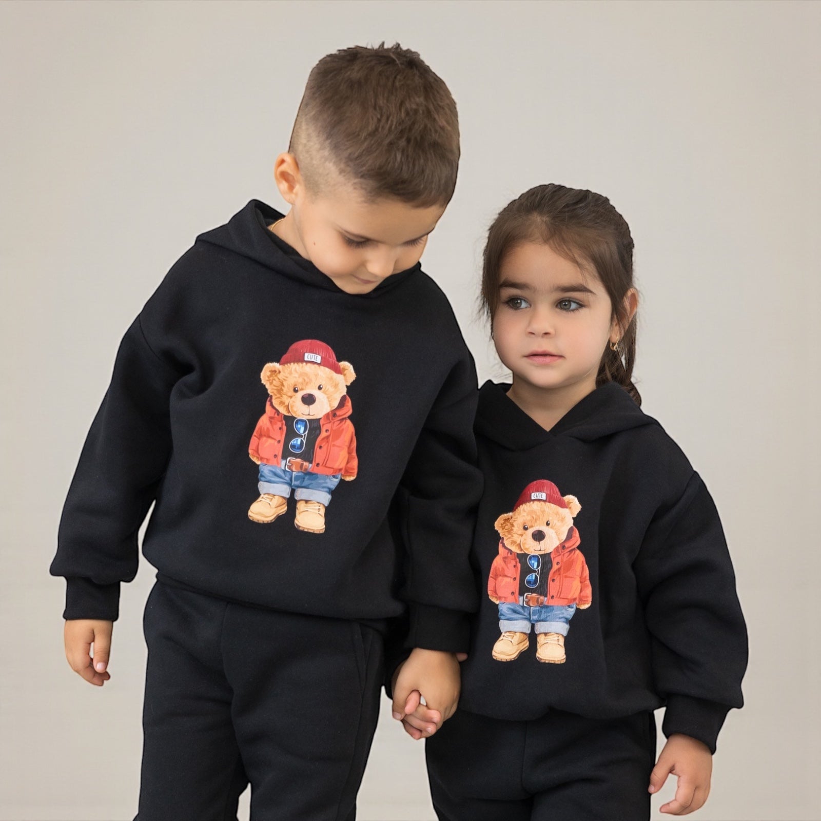 Set hanorace de familie negru cu imprimeu – Bruno Bear