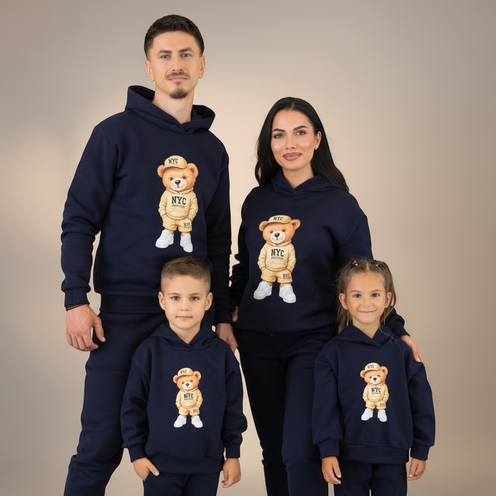 Set treninguri de familie bleumarin cu imprimeu – Leo Bear