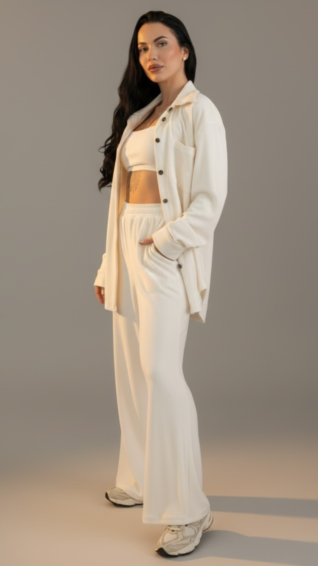 Compleu dama 3 piese off white din catifea
