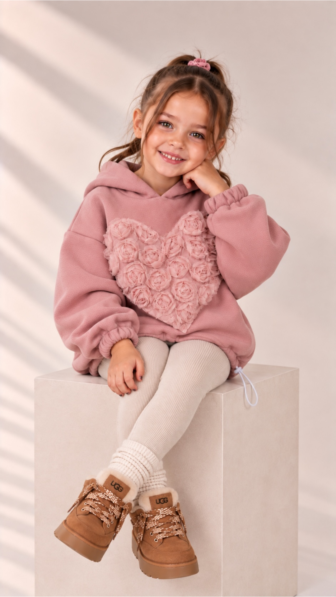 Set hanorace roz pudra cu aplicatie de trandafiri din organza