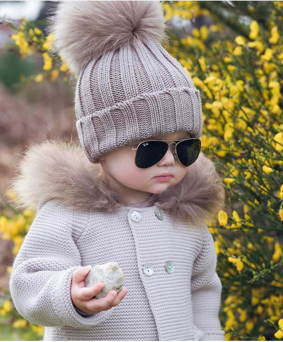 Fes copii din tricot cu mot din blana naturala - Creamy