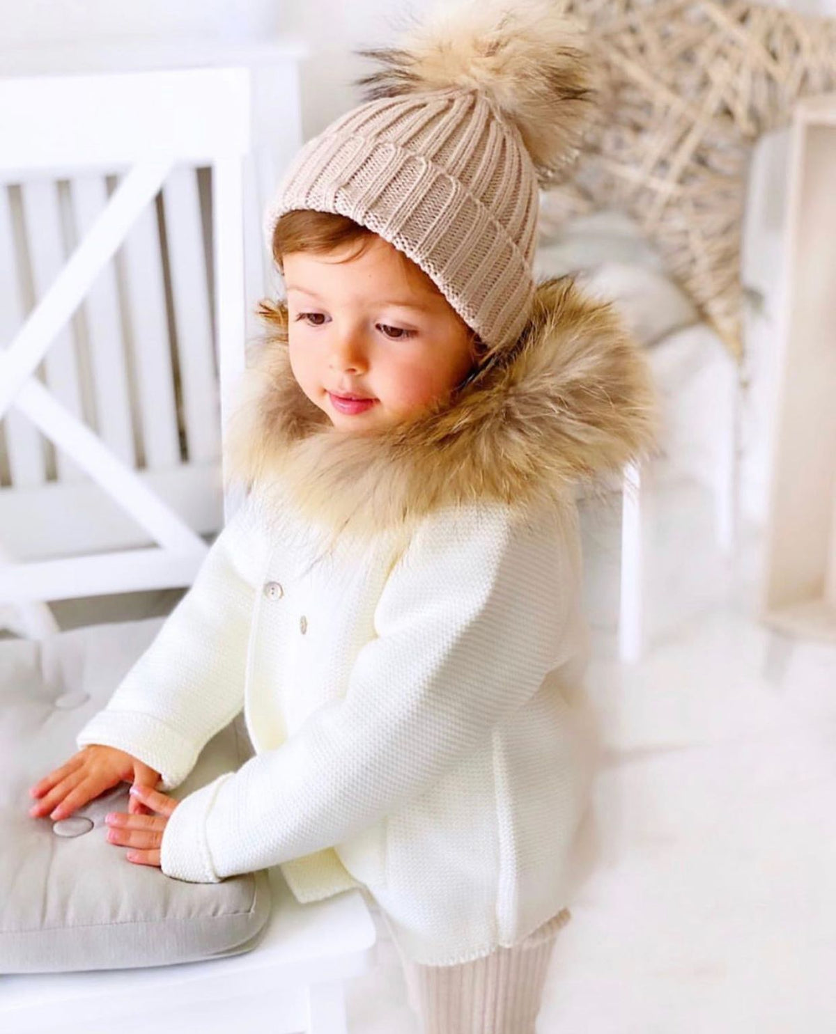 Fes copii din tricot cu mot din blana naturala – Creamy
