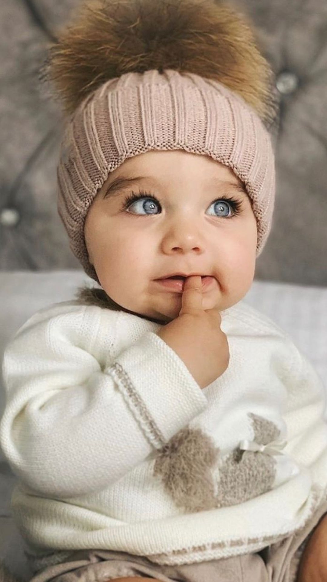 Fes copii din tricot cu mot din blana naturala - Creamy