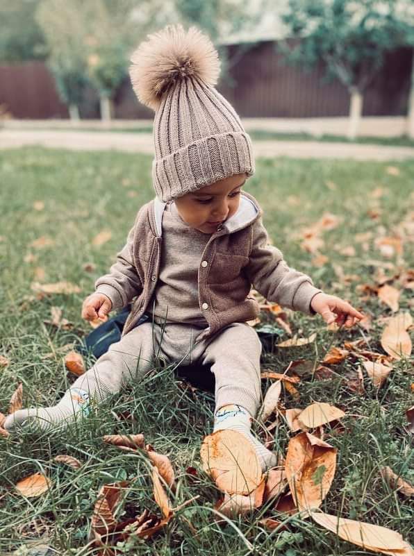 Fes copii din tricot cu mot din blana naturala - Creamy