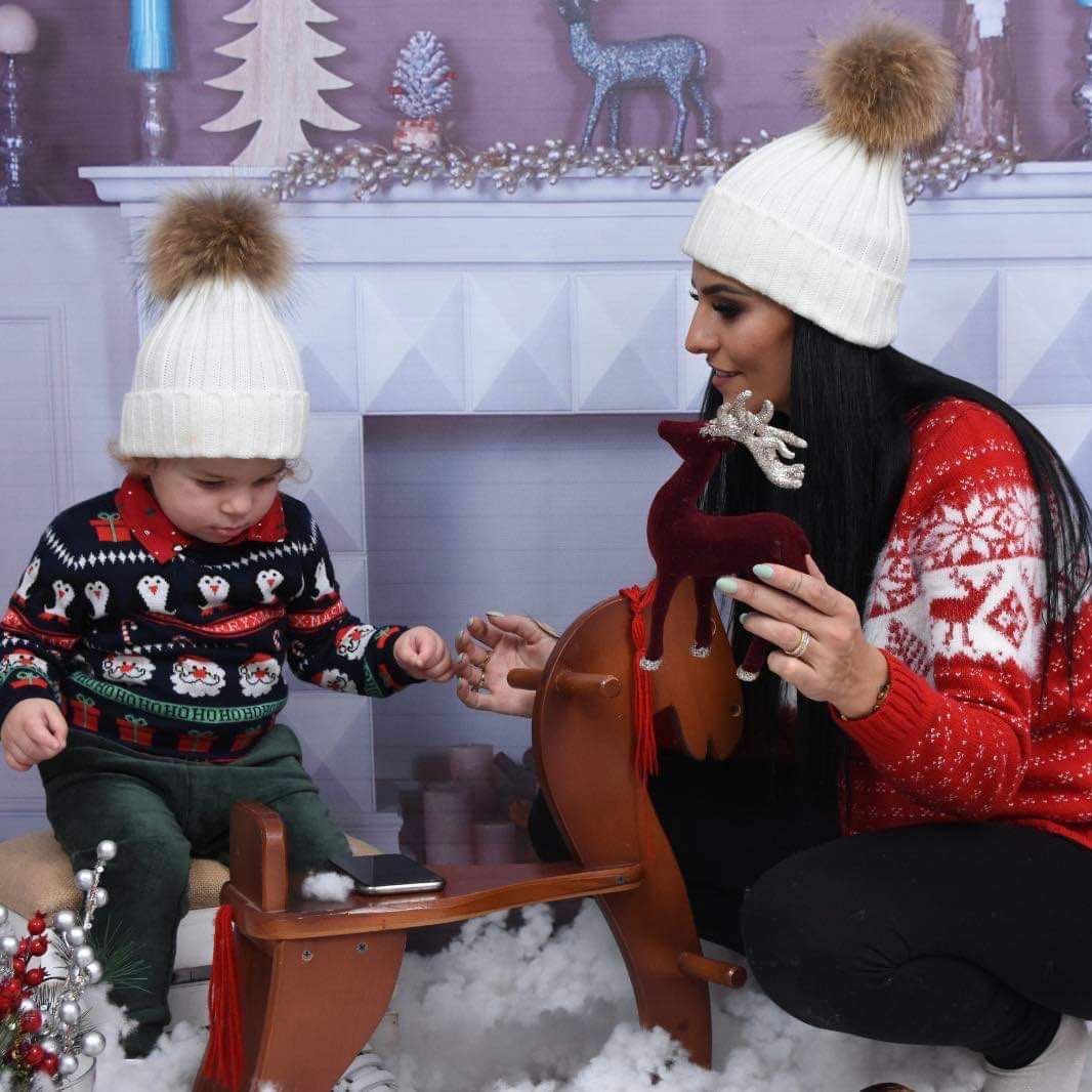 Set fesuri cu mot din blana naturala – Mommy & Me - Alb
