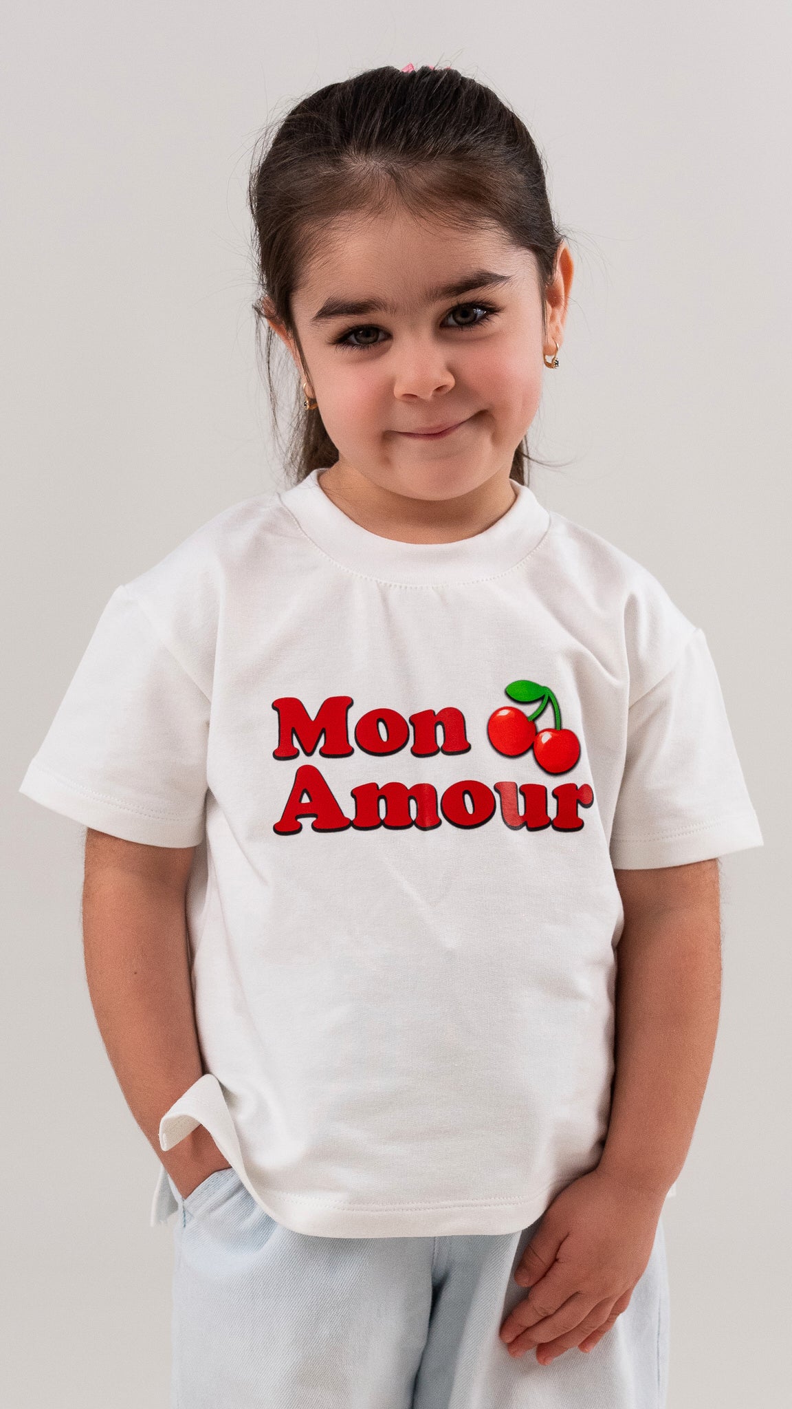 Tricou fete off white din bumbac premium cu imprimeu – Mon Amour