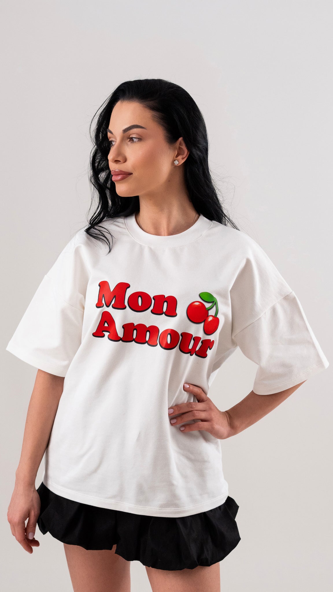 Set tricouri mama fiica off white din bumbac premium cu imprimeu - Mon Amour