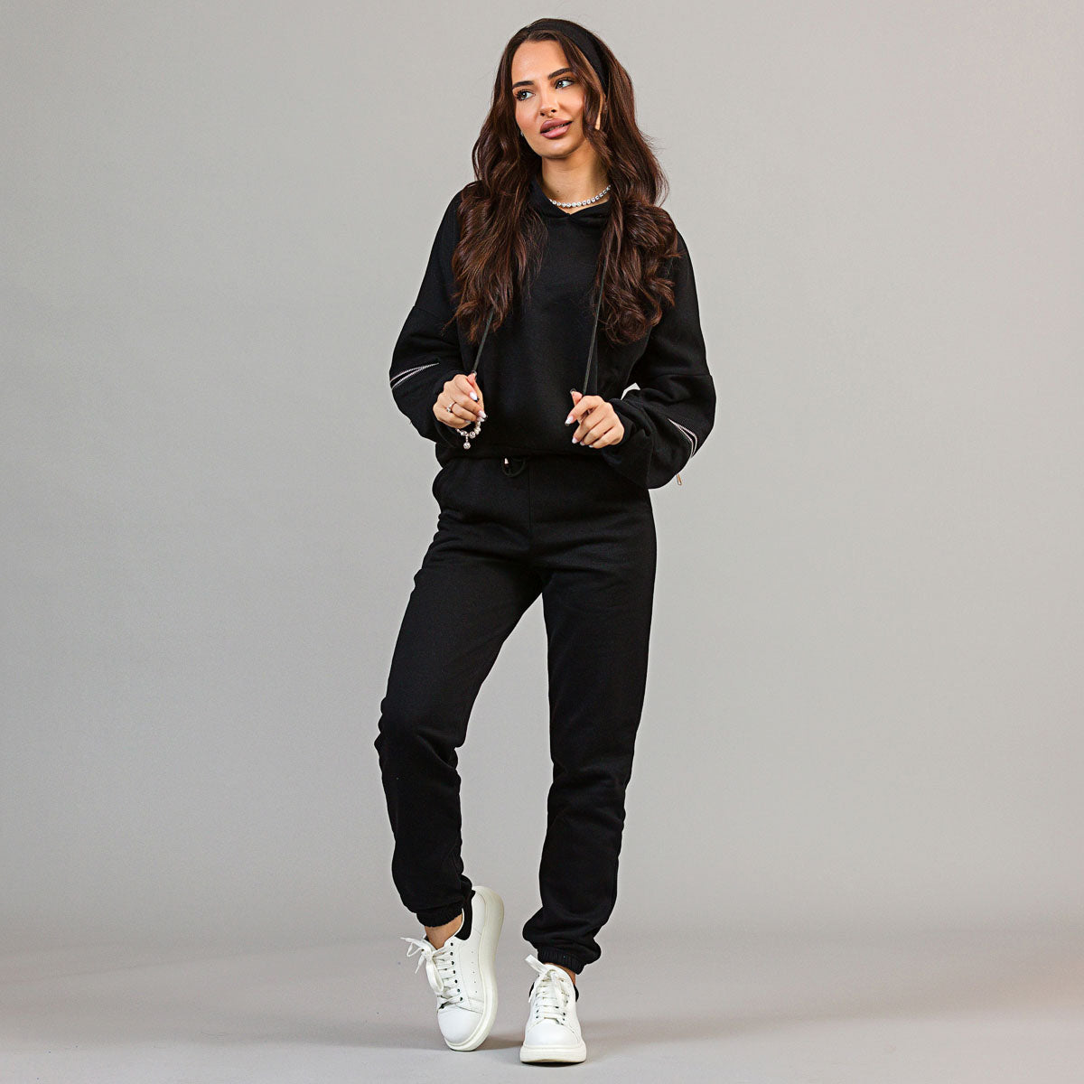 Trening dama negru cu fermoare decorative - Blessed