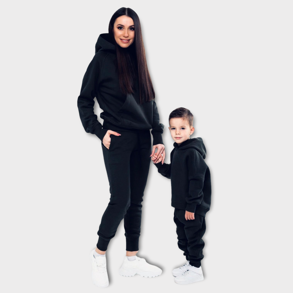 Set treninguri mama copil negru cu snur supradimensionat