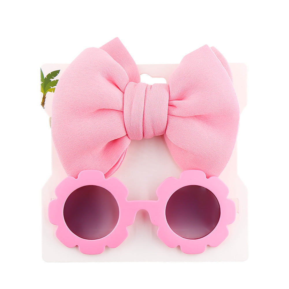 Ochelari de soare fete roz cu accesoriu funda supradimensionata