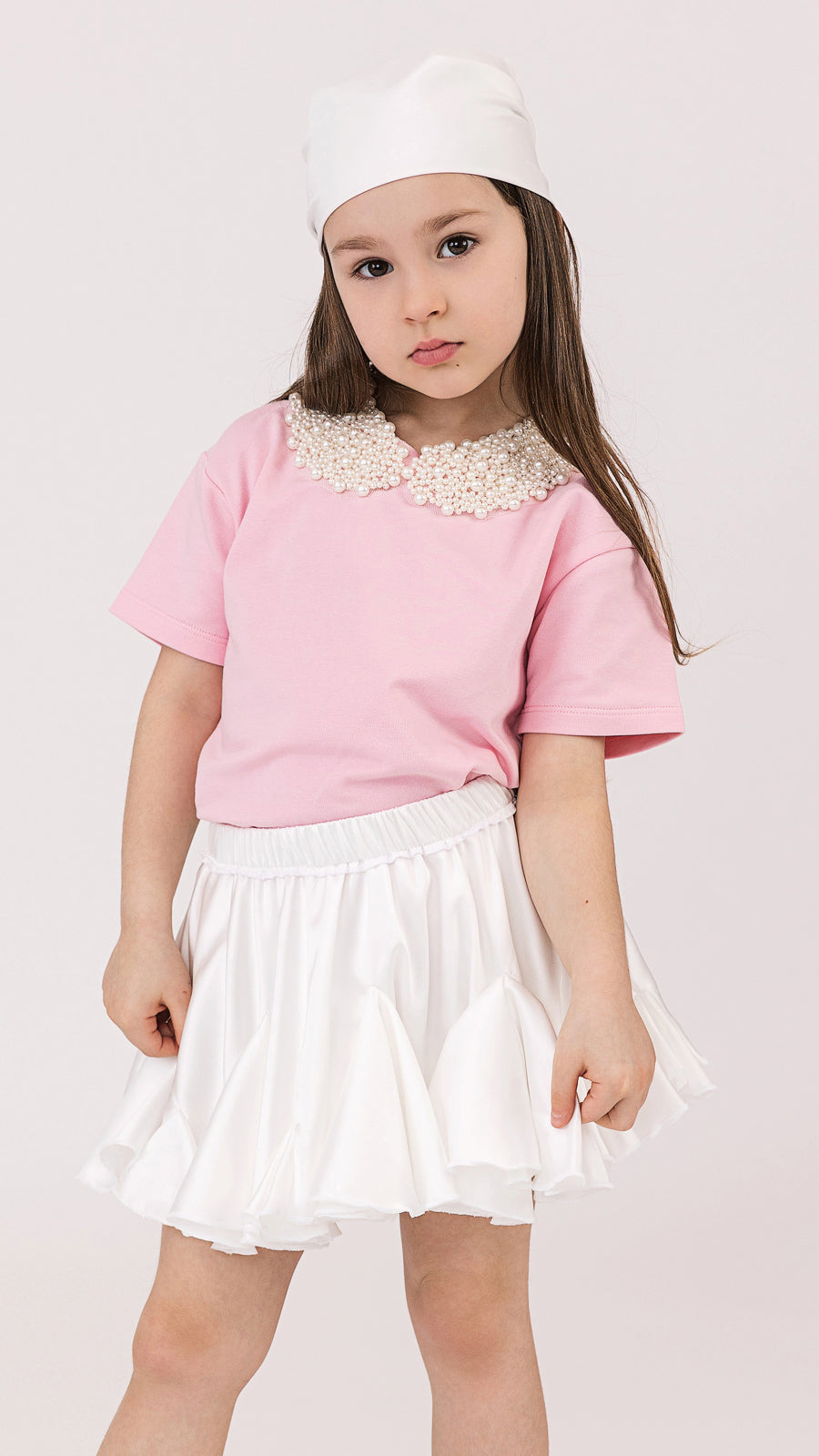 Set tricouri mama fiica roz cu guler cu perle