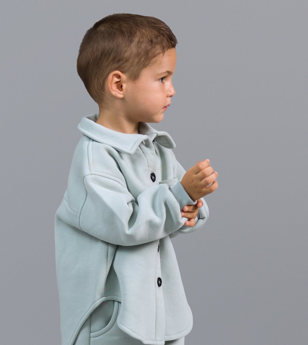 Trening baieti gri format din jacheta tip camasa si pantaloni jogger