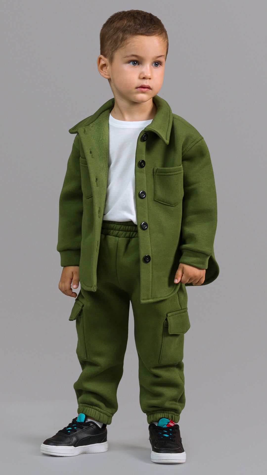 Trening fete verde format din jacheta tip camasa si pantaloni jogger
