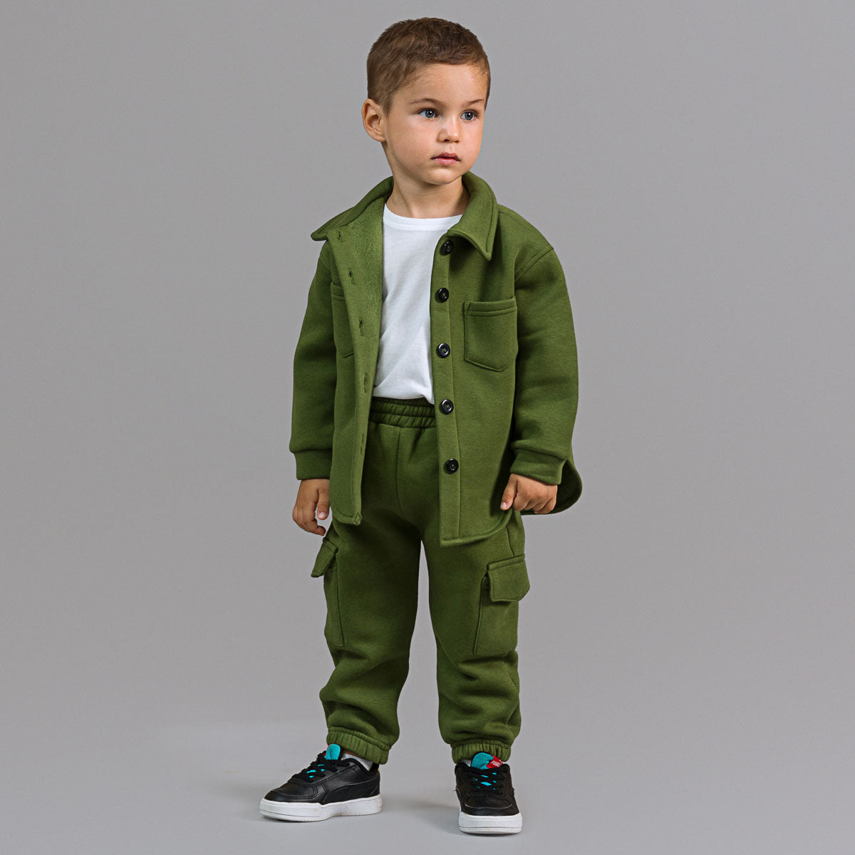 Trening fete verde format din jacheta tip camasa si pantaloni jogger