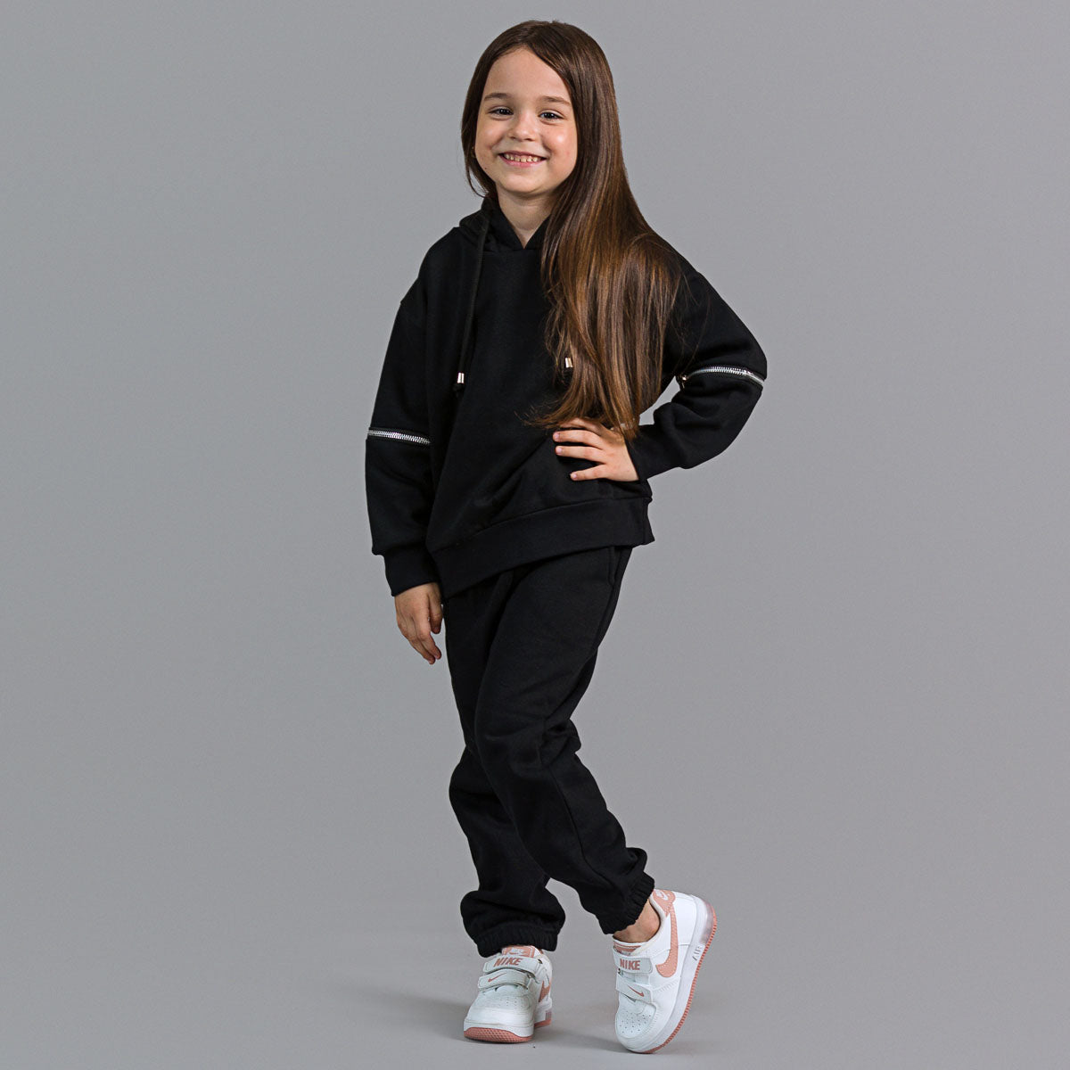 Set treninguri mama copil negru cu fermoare decorative