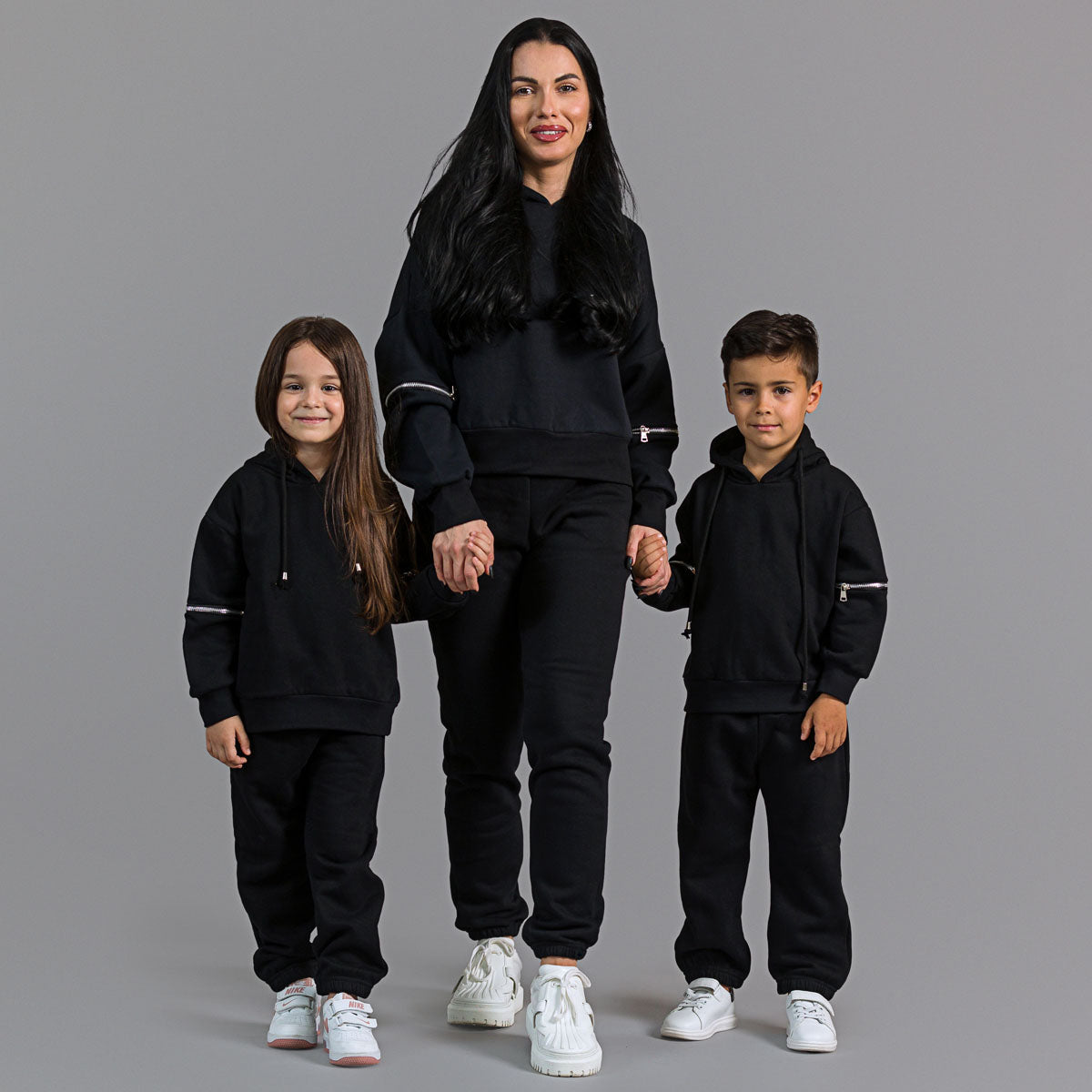 Set treninguri mama copil negru cu fermoare decorative