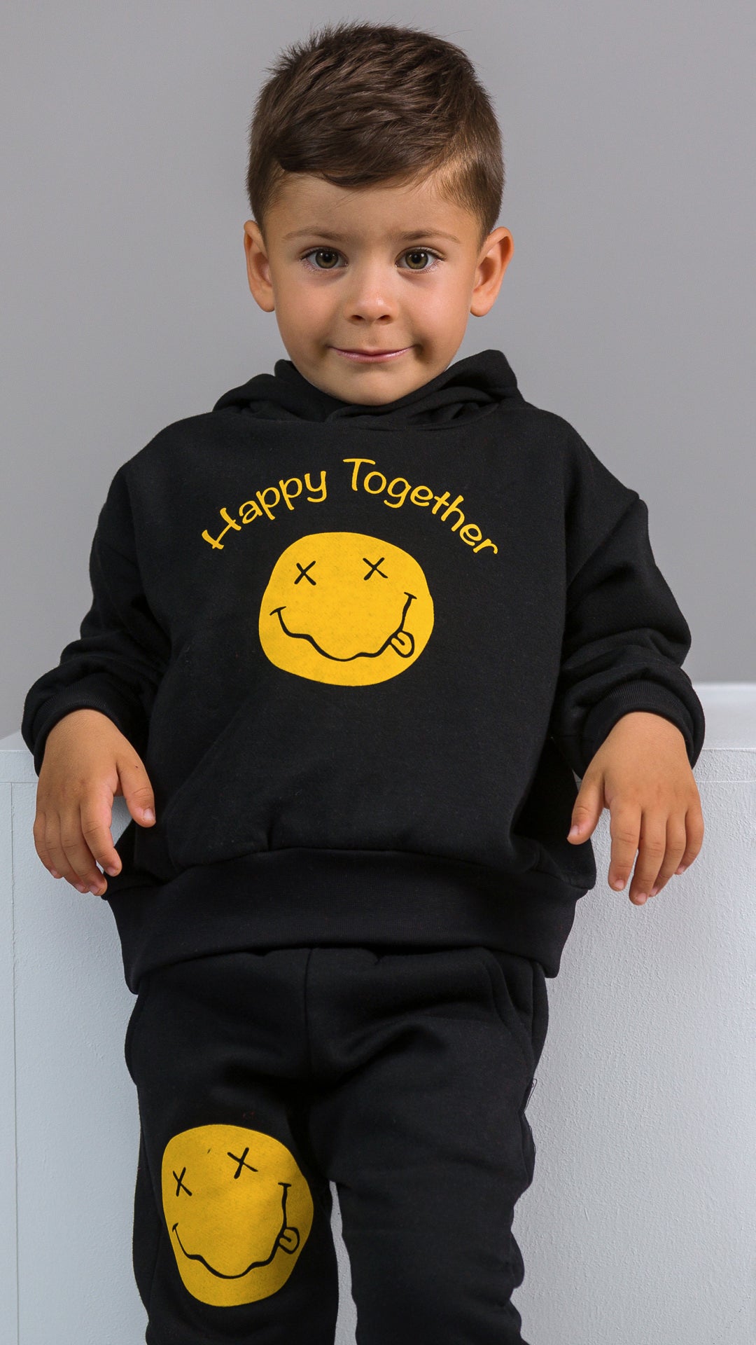 Trening baieti negru cu imprimeu smiley face
