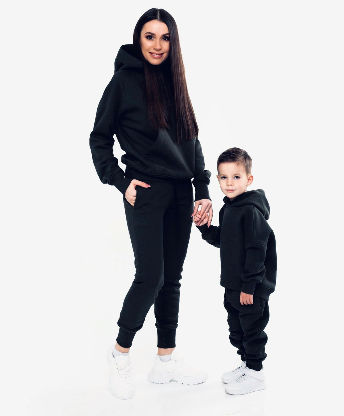 Set treninguri mama copil negru cu snur supradimensionat