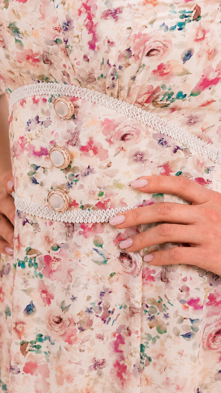 Set rochii mama fiica midi cu imprimeu floral roz