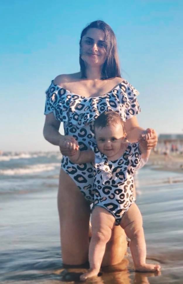 Set 2 Costume de Baie Mama - Fiica - Print Floral Corai