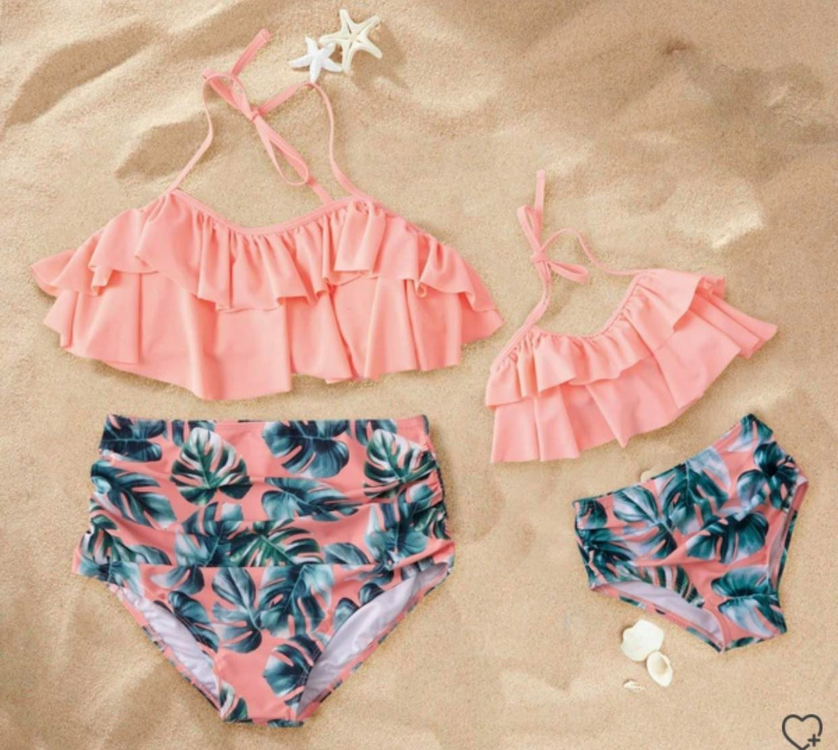 Set 2 Costume de Baie Mama - Fiica - Print Floral Corai