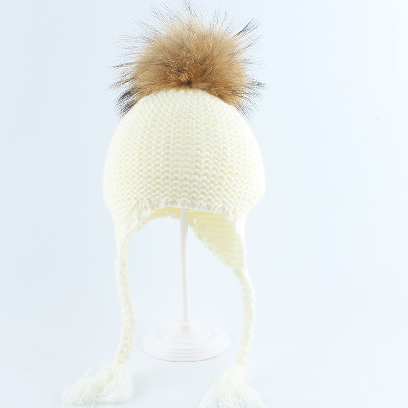 Fes cu mot din Blana Naturala - Alb (bebelusi)