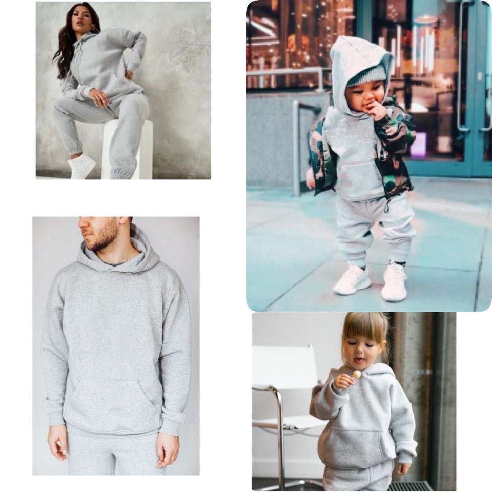 Set Treninguri Mommy & Mini cu fermoar si mesaj imprimat - Grey