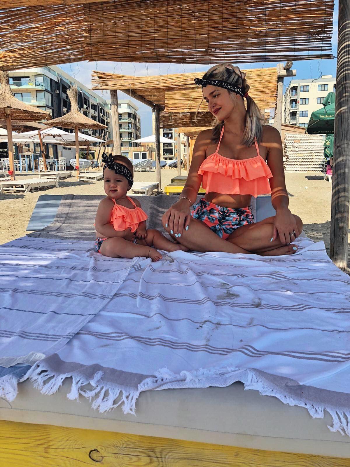 Set 2 Costume de Baie Mama - Fiica - Print Floral Corai